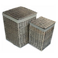 Antique Wash Square Laundry Basket with Grey Sage Lining – Rustic Wicker Storage Hamper