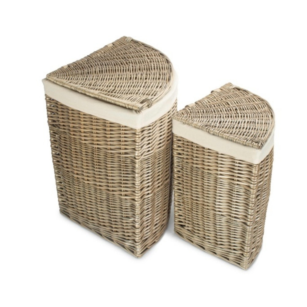 Antique Wash Corner White Cotton Lined Laundry Basket