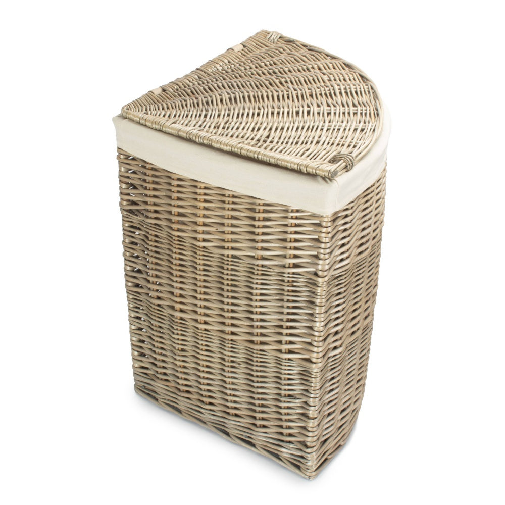 Antique Wash Corner White Cotton Lined Laundry Basket