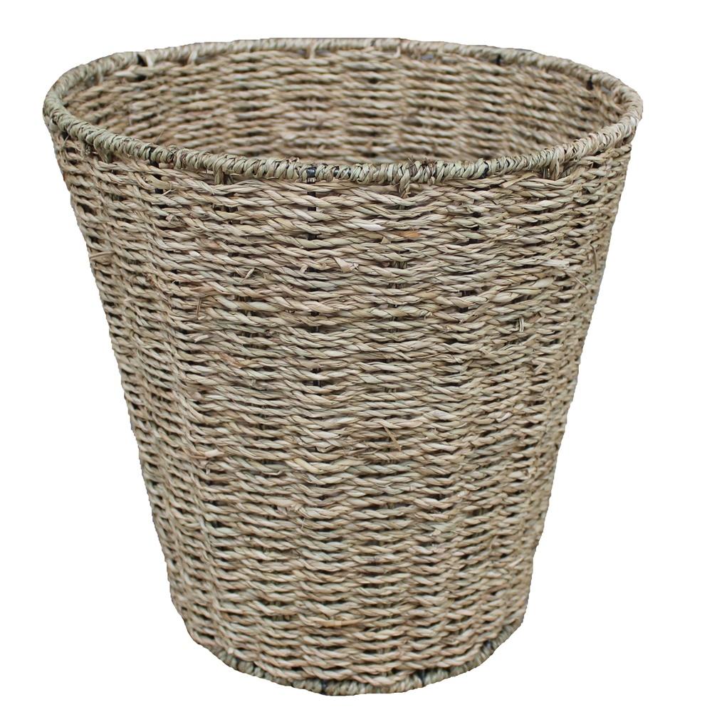 Seagrass Round Waste Paper Basket – Natural Woven Storage Basket