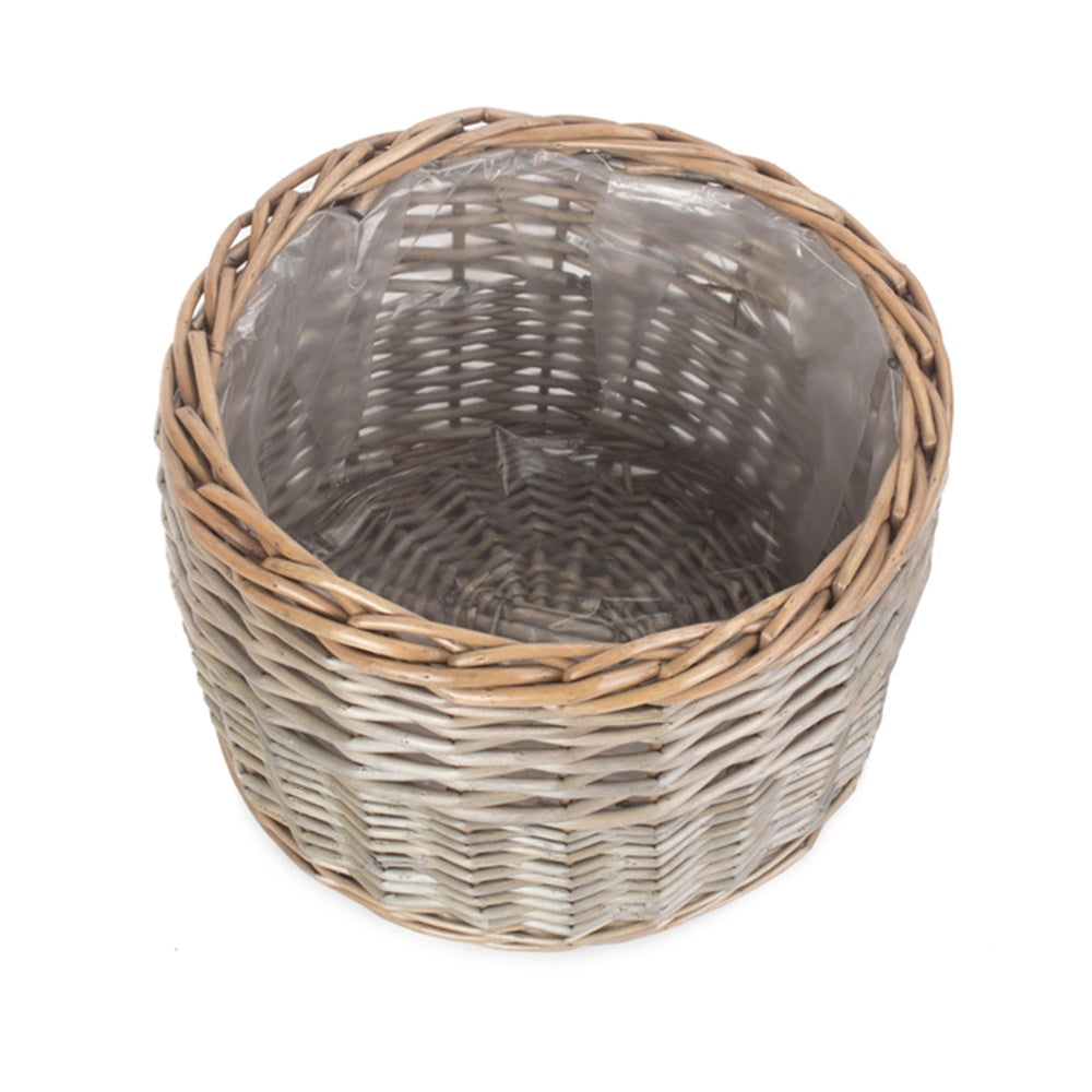 Round Antique Wash Wicker Planter – Rustic Garden Basket Pot