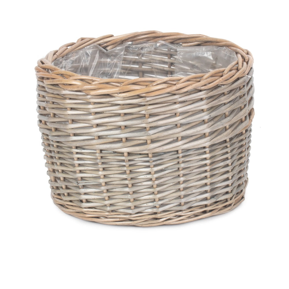 Round Antique Wash Wicker Planter – Rustic Garden Basket Pot