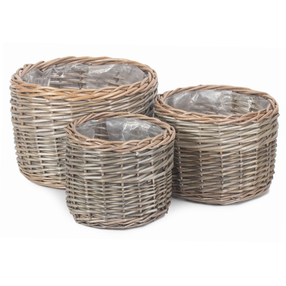 Round Antique Wash Wicker Planter – Rustic Garden Basket Pot