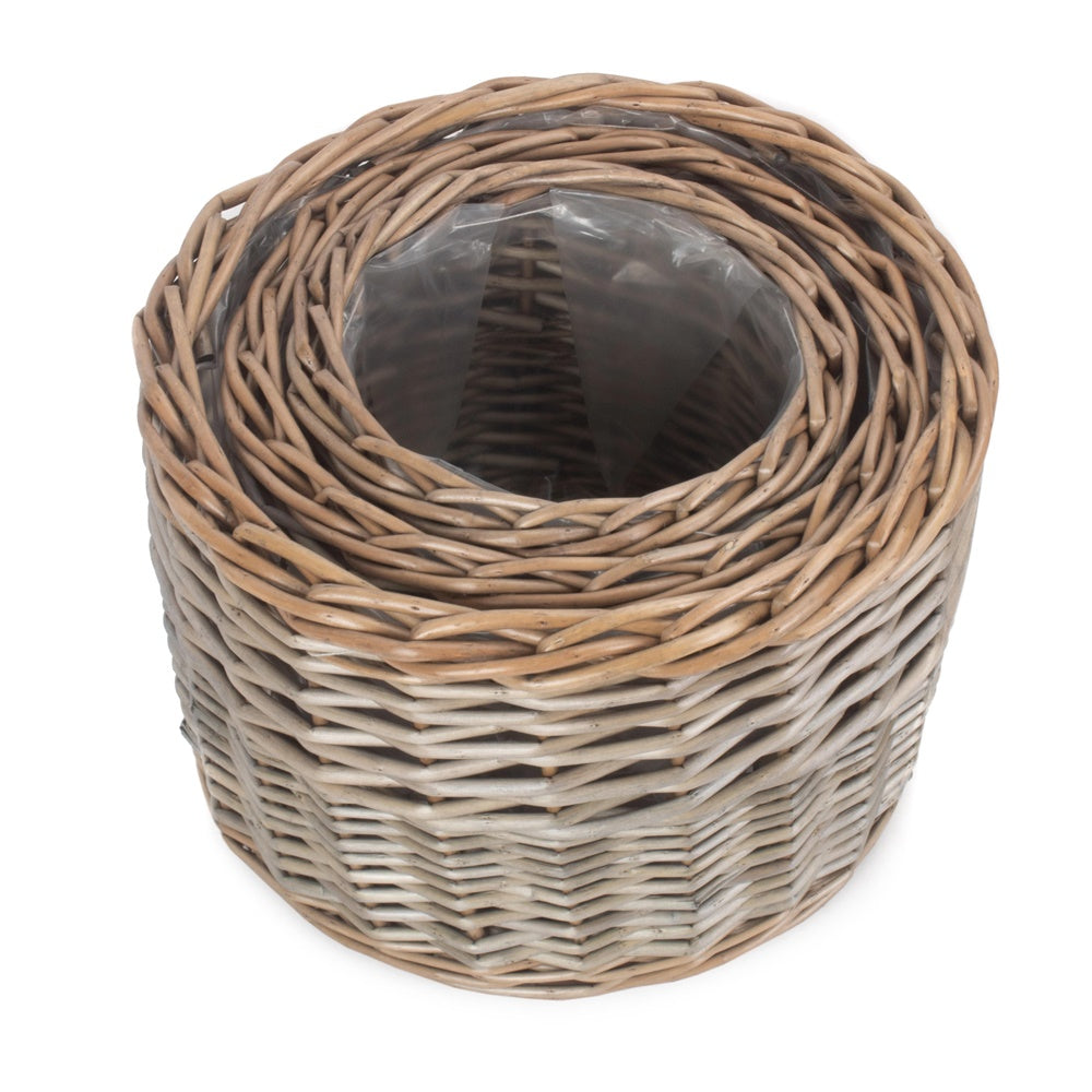 Round Antique Wash Wicker Planter – Rustic Garden Basket Pot