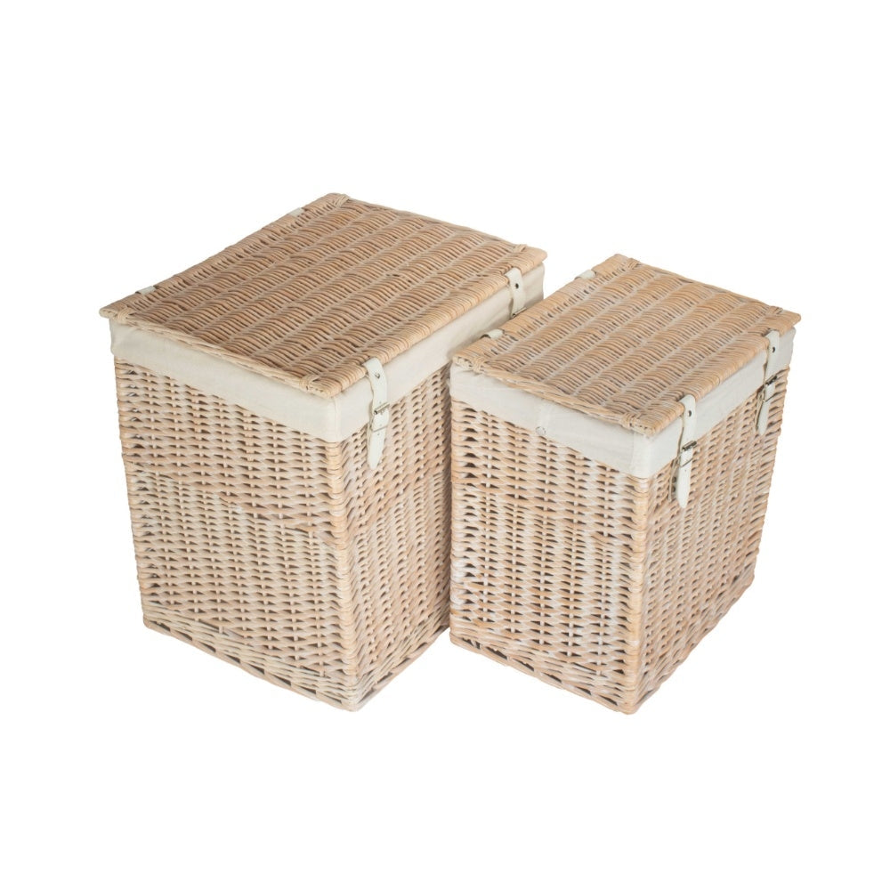 Boutique White Wash Wicker Laundry Basket With Lining