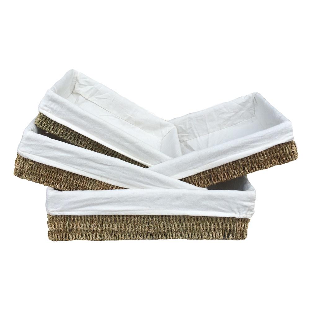 Lined Rectangular Seagrass Serving Tray-0