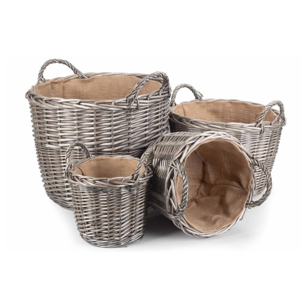 Round Antique Wash Finish Wicker Lined Wicker Log Basket-0