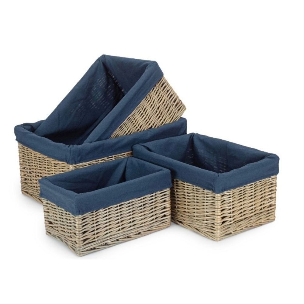 Antique Wash Willow Storage Basket with Navy Cotton Lining