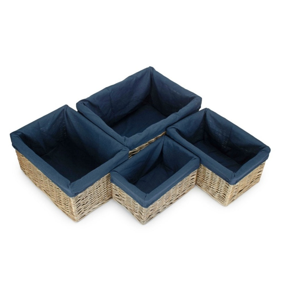Antique Wash Willow Storage Basket with Navy Cotton Lining