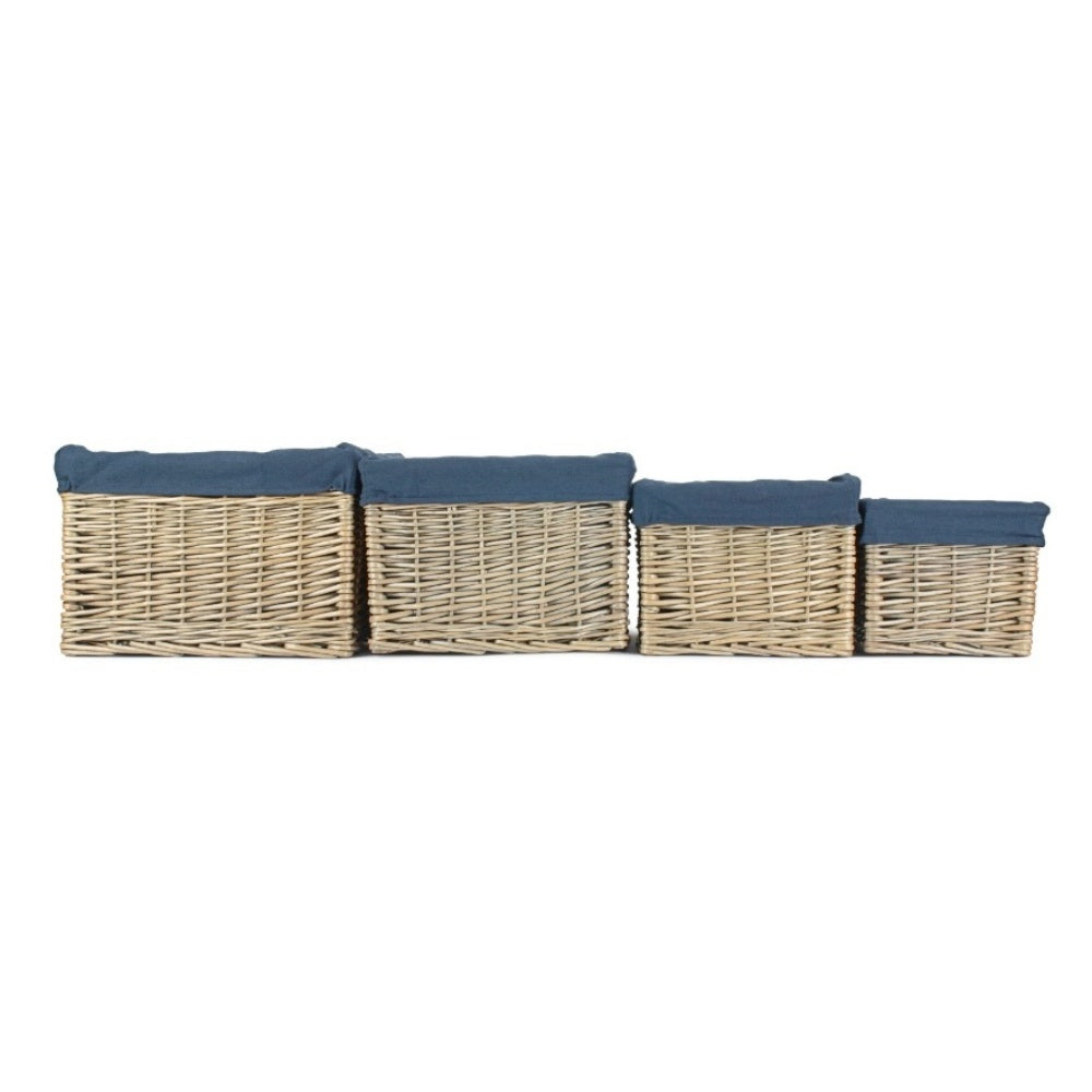 Antique Wash Willow Storage Basket with Navy Cotton Lining