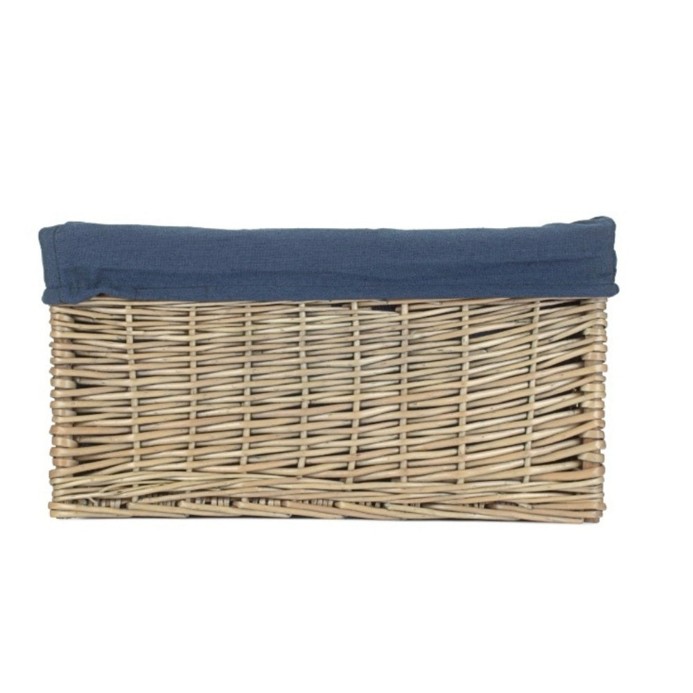 Antique Wash Willow Storage Basket with Navy Cotton Lining