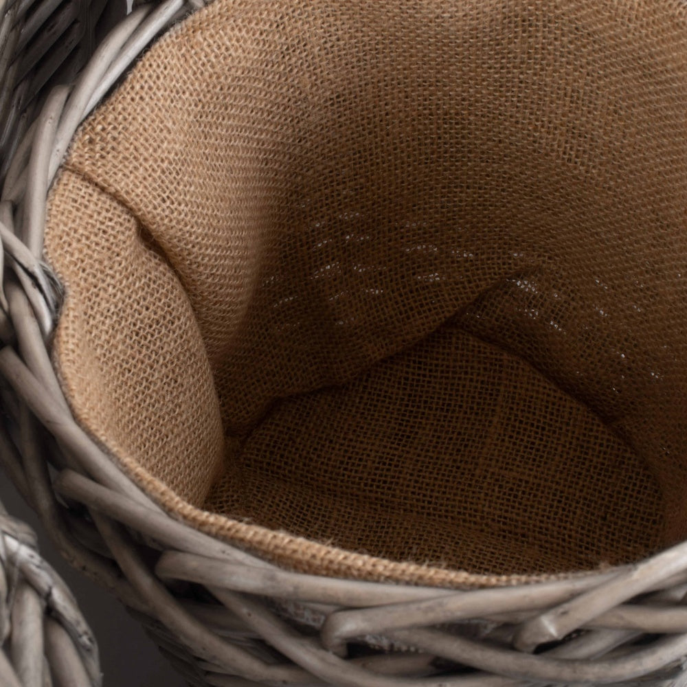 Round Antique Wash Finish Wicker Lined Wicker Log Basket-4