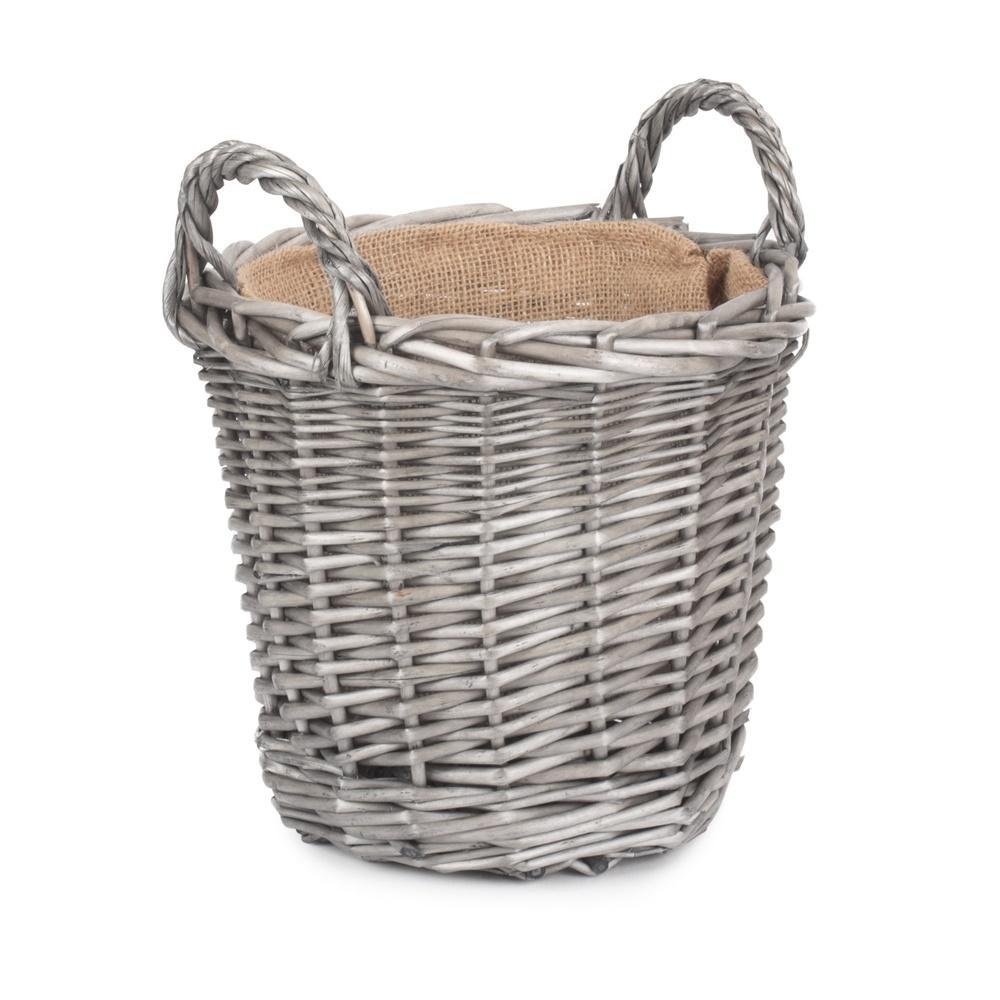 Round Antique Wash Finish Wicker Lined Wicker Log Basket-1