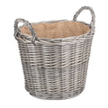 Round Antique Wash Finish Wicker Lined Wicker Log Basket-3
