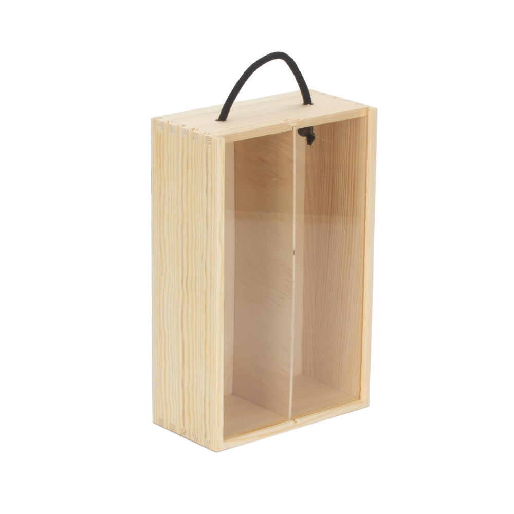 2 Bottle Pinewood Beer Carry Case with Acrylic Lid – Rustic Drinks Holder