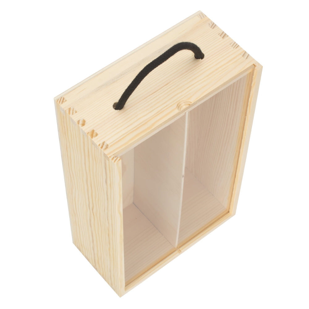 2 Bottle Pinewood Beer Carry Case with Acrylic Lid – Rustic Drinks Holder