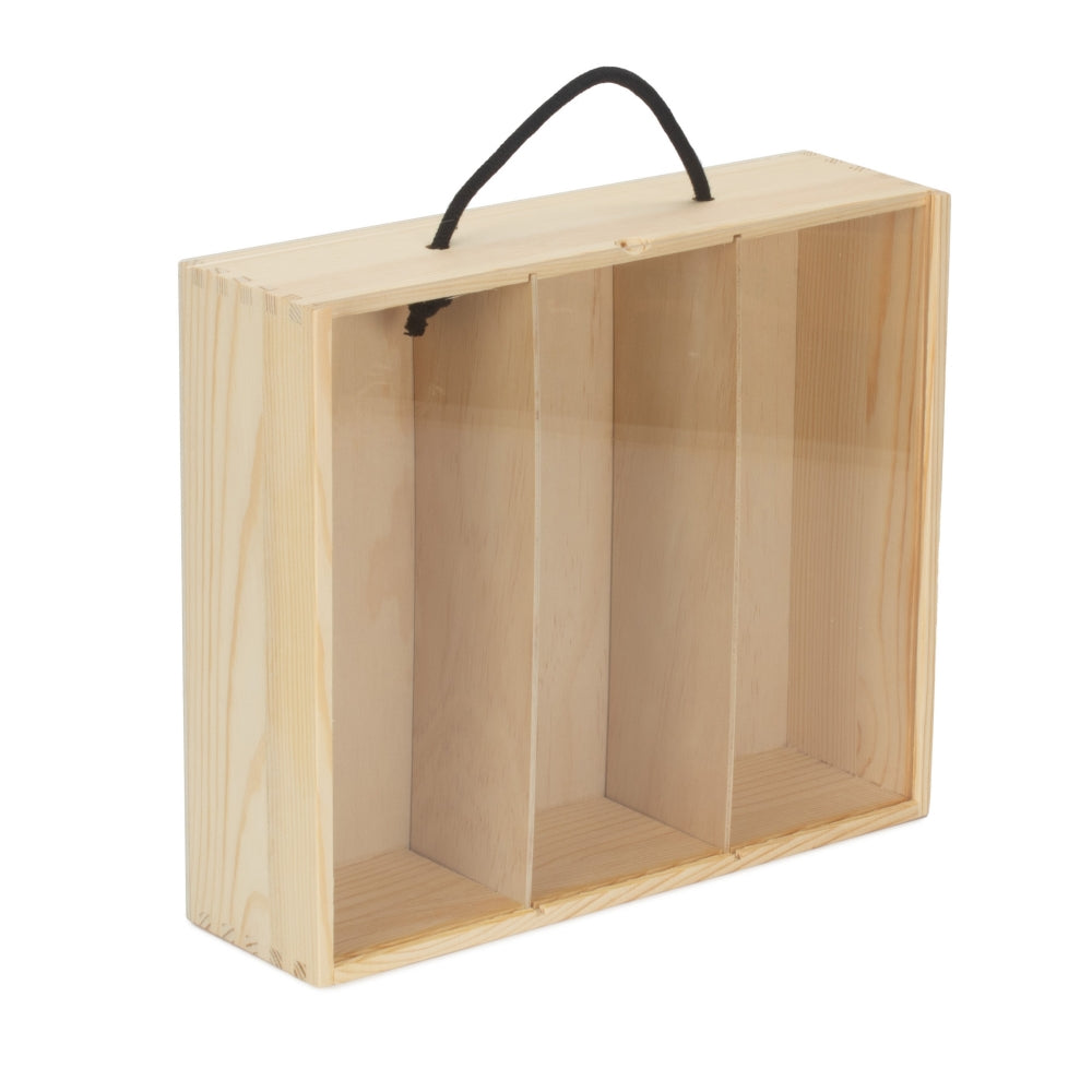 3 Bottle Pinewood Beer Carry Case with Acrylic Lid – Rustic Beer Gift Holder